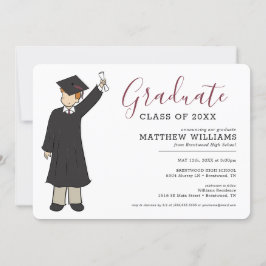 Invitation Avatar de garçon personnalisé | Diplôme d'études s