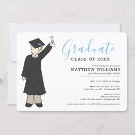 Invitation Avatar de garçon personnalisé | Diplôme d'études s