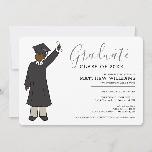 Invitation Avatar de garçon personnalisé | Diplôme d'études s (Devant)