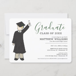 Invitation Avatar de garçon personnalisé| Diplôme d'études se