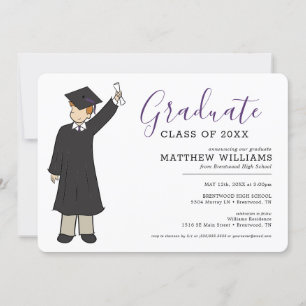 Invitation Avatar de garçon personnalisé  Diplôme d'études se