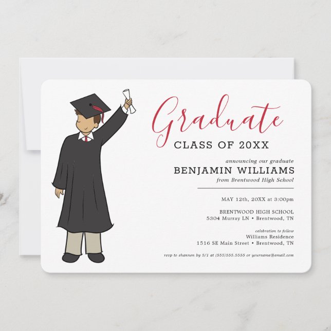 Invitation Avatar de garçon personnalisé| Diplôme d'études se (Devant)