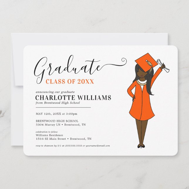 Invitation Avatar féminin personnalisable| Diplôme d'études s (Devant)