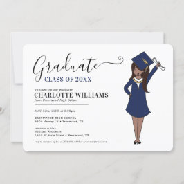 Invitation Avatar fille personnalisable | Diplôme d'études se