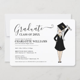 Invitation Avatar fille personnalisable | Diplôme d'études se