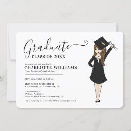 Invitation Avatar fille personnalisable | Diplôme d'études se