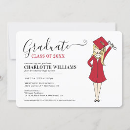Invitation Avatar fille personnalisable | Diplôme d'études se