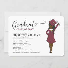 Invitation Avatar fille personnalisable | Diplôme d'études se