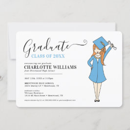Invitation Avatar fille personnalisable | Diplôme d'études se