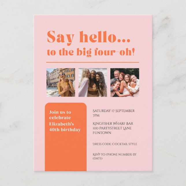 Invitation avec 3 photos, 40e anniversaire rétro (Devant)