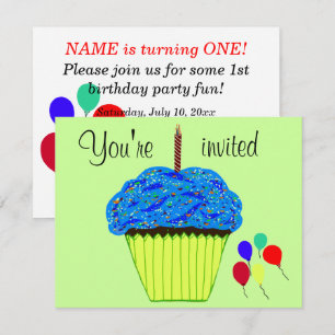 Invitation avec ballons et gâteau d'anniversaire b