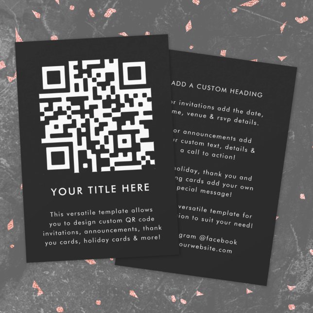 Invitation avec code QR | Invitation scannable pol (Modern sleek QR code black invitation template by Guava - versatile, stylish, and customizable)