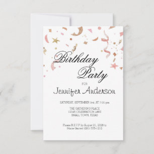 Invitation avec confettis et paillettes or rose