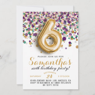 Invitation avec confettis pour 6ème anniversaire