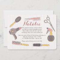 Invitation avec éléments de coiffeuse dessinés à l