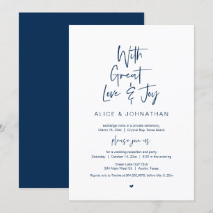 Invitation Avec Grand Amour, Joie, Bleu Marine, Elopement Mar