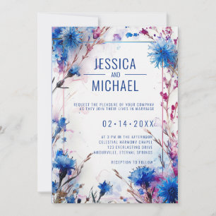 Invitation 💍 avec QR Cornflowers et mariage Lavender Bliss