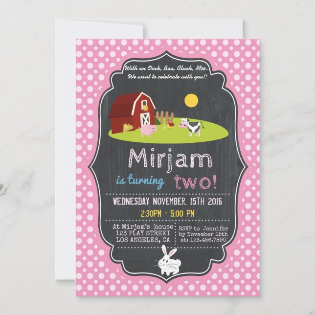 INVITATION AVEC UN OINK, BAA, CLUCK, MOO FARM BANTHDATY (Devant)