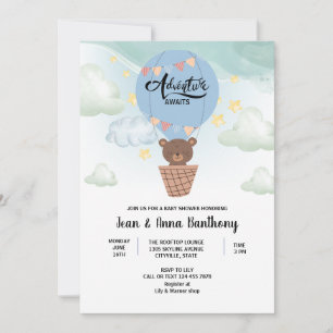 Invitation aventure aquarelle attend le baby shower Ours