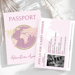 Invitation Aventure Attente Passeport Fille Baby shower Voyag