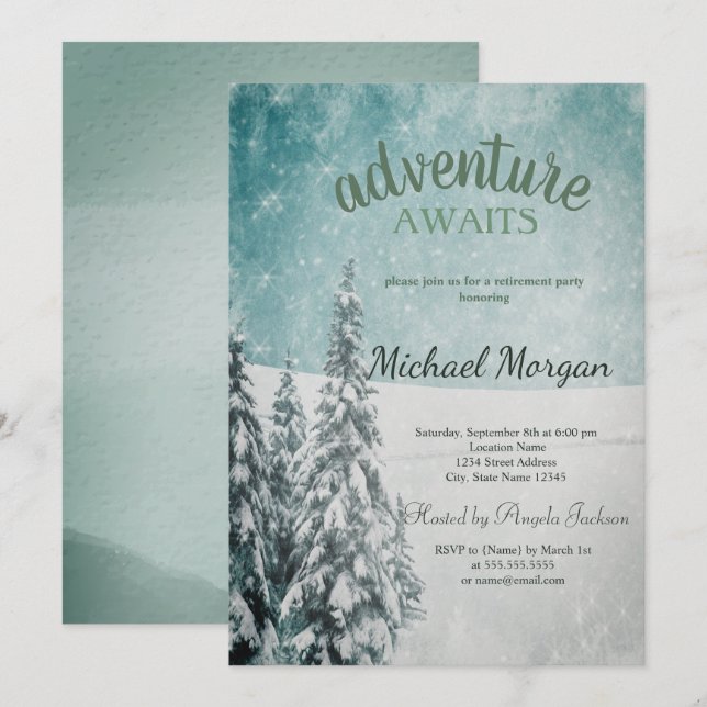 Invitation Aventure Attente Pine Tree Forêt Retraite de neige (Devant / Derrière)