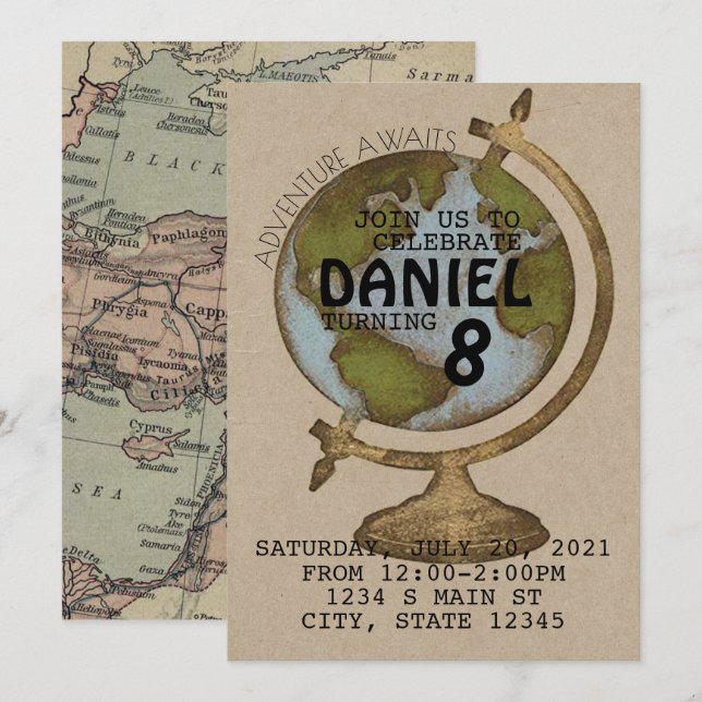 Invitation Aventure Await Anniversaire (Devant / Derrière)