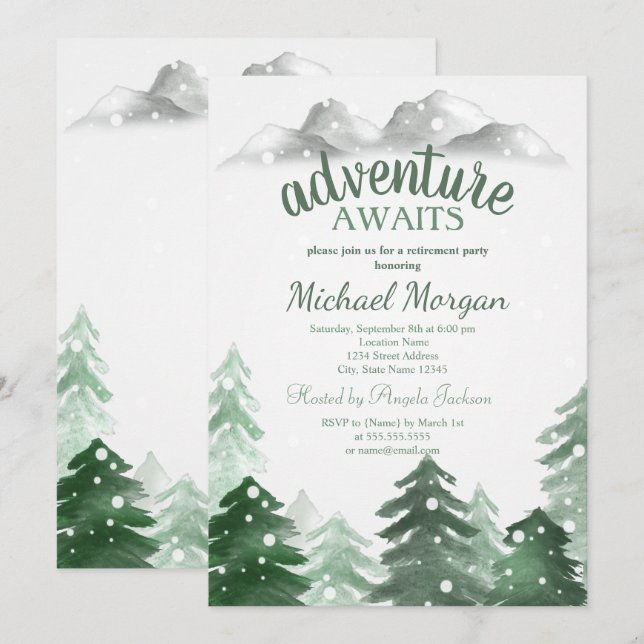 Invitation Aventure Await Forest Mountains Retraite de neige (Devant / Derrière)