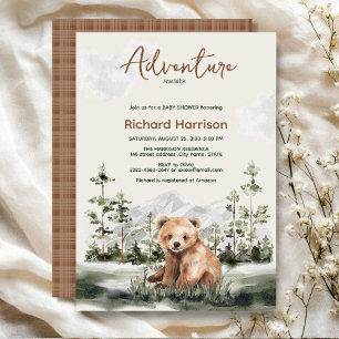 Invitation Aventure awaitswatercolor baby shower d'ours de fo