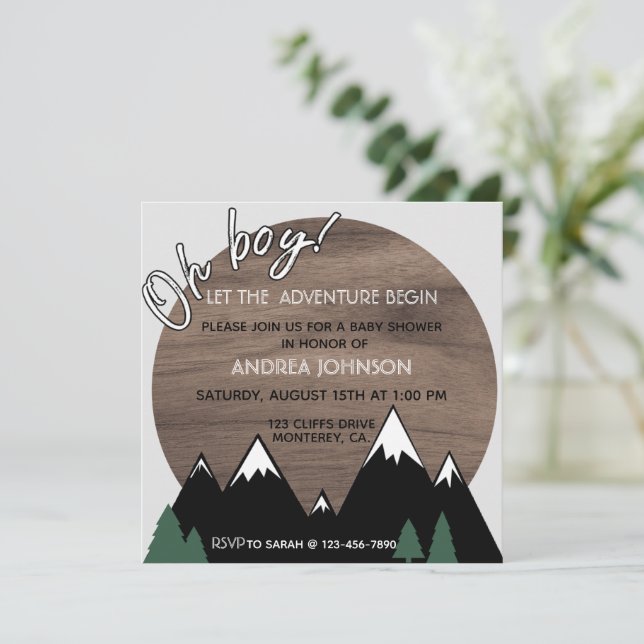 Invitation AVENTURE, BABY SHOWER, BÉBÉ GARÇON, OH GARÇON Invi (Debout devant)