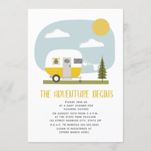 Invitation Aventure Camper Jaune Baby shower de linge