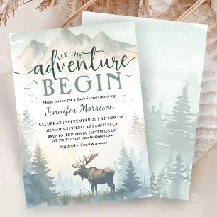 Invitation Aventure commence Baby Shower Élan Forêt Boisée