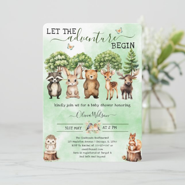 Invitation Aventure Commencer Woodland GenreBaby shower neutr (Debout devant)