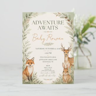 Invitation Aventure de Baby Shower Animaux de la Forêt