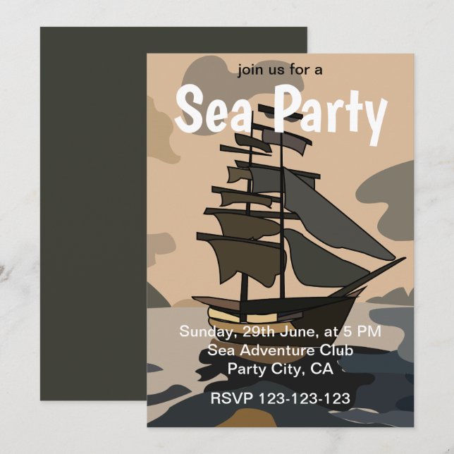Invitation Aventure de bateau de pirates Fête de la mer pirat (Devant / Derrière)