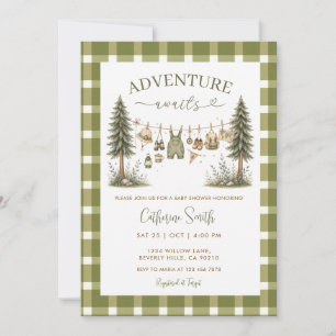 Invitation Aventure de linge à carreaux gingham pour Baby Sho