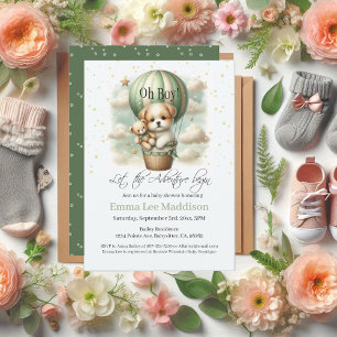 Invitation Aventure Garçon Chiot Montgolfière Baby Shower