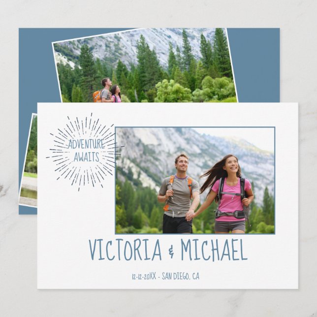 Invitation Aventure Mariage Photo Enregistrer la date Invitat (Devant / Derrière)