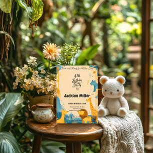 Invitation Aventure Sauvage 4e Anniversaire Moutarde et Bleu