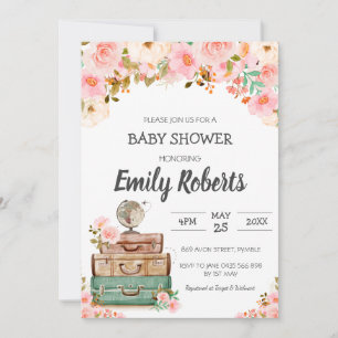 Invitation Aventure Voyage Floral verdure fille Baby shower