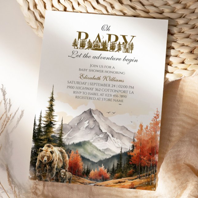 Invitation Aventure Woodland Oh Baby Mountain Bear Baby (Créateur téléchargé)