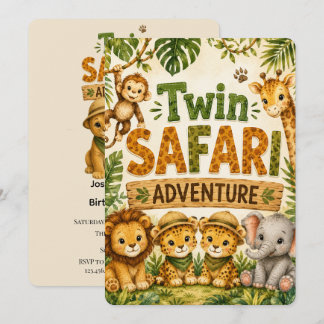 Invitation Aventures Safari Jumelles Fête d'anniversaire Garç