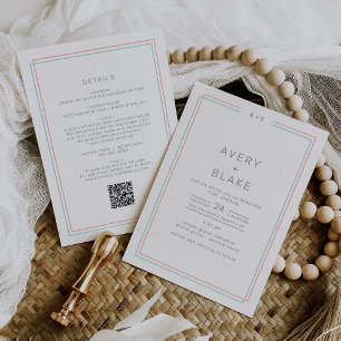 Invitation AVERT Coral et Turquoise simple QR Code Mariage