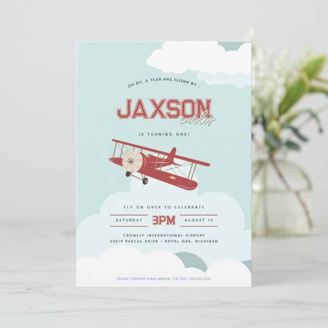 Invitation Aviateur Premier Anniversaire Rétro Avi (Debout devant)