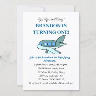 Invitation Avion 1er anniversaire Boy Blue Kids Avions