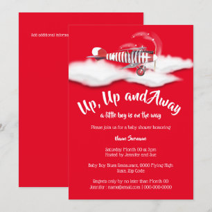 Invitation Avion baby shower Voyage garçons vintage rouge