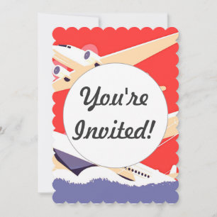Invitation Avion en vol vintage WPA coloré