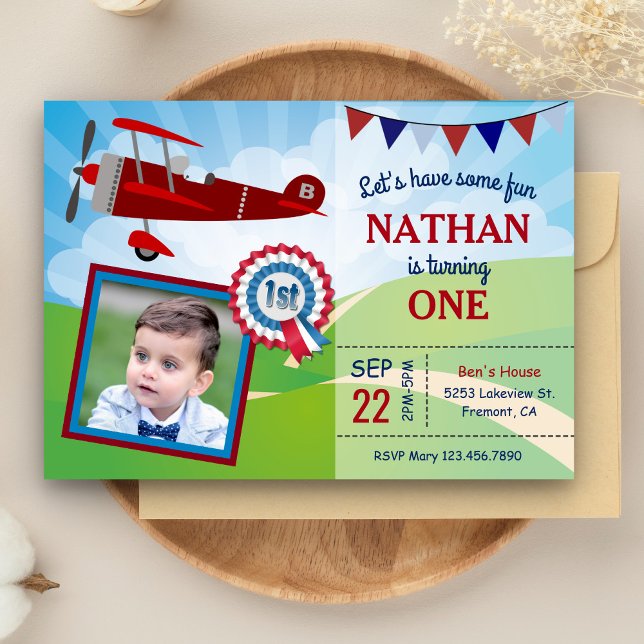 Invitation Avion Enfants Photo 1er Anniversaire Fête Invitati (Créateur téléchargé)