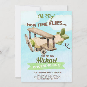 Invitation Avion garçon 1er premier anniversaire invitation. 