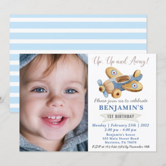 Invitation Avion Jouet 1er Anniversaire avec votre photo