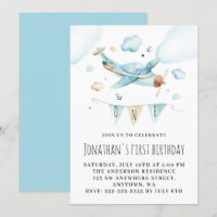 Avion Jouet Aquarelle Fête 1er Anniversaire
